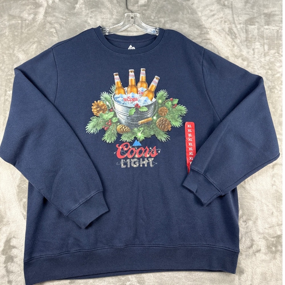 Coors Light Sweatshirt Mens XL Holiday Center Piece Navy Graphic NEW